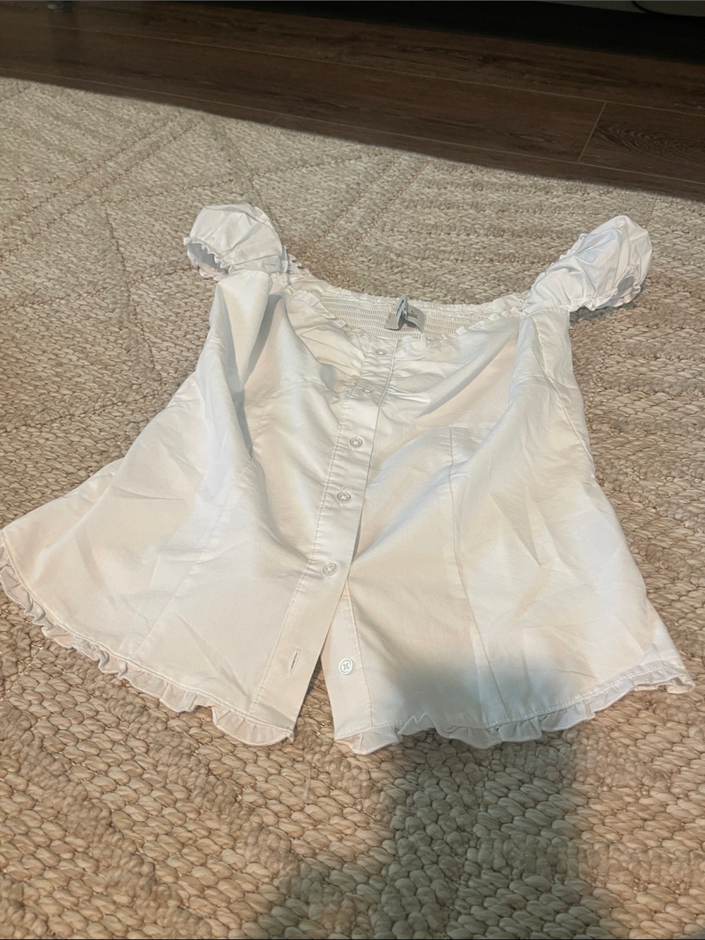 Hollister White Ruffle-Trim Button Front Top